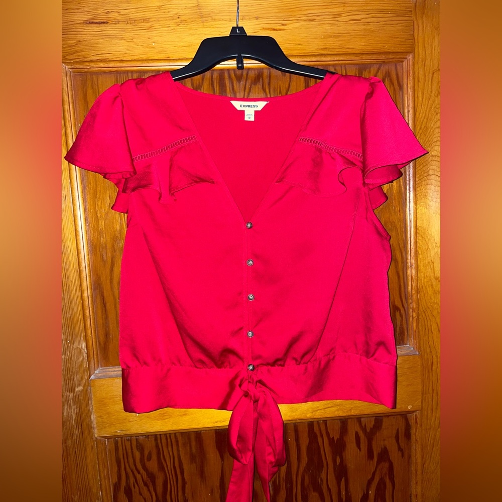 Express red short sleeve blouse. Size Medium.
